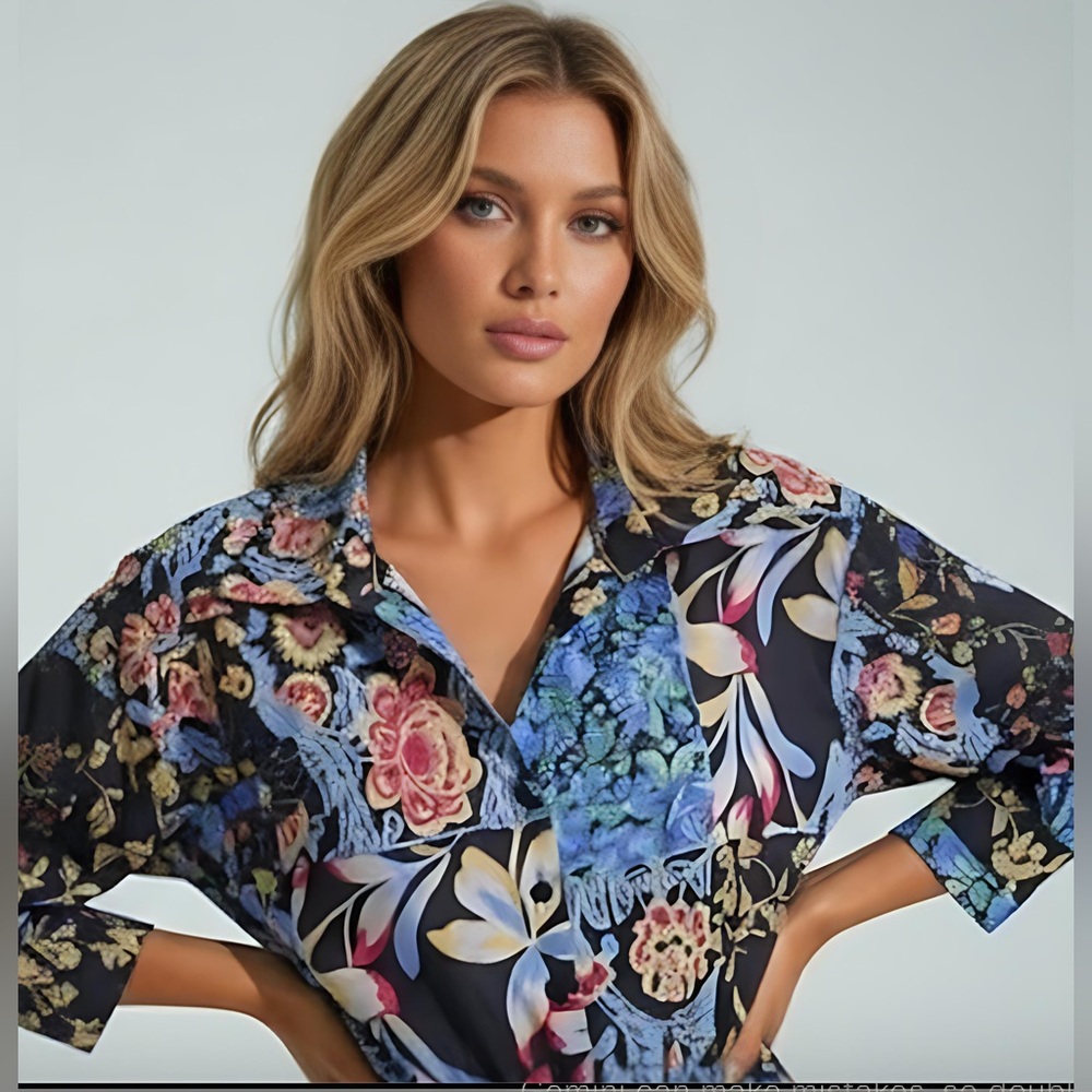 Boho Floral Print Shirt Dress - Picture 2 of 10